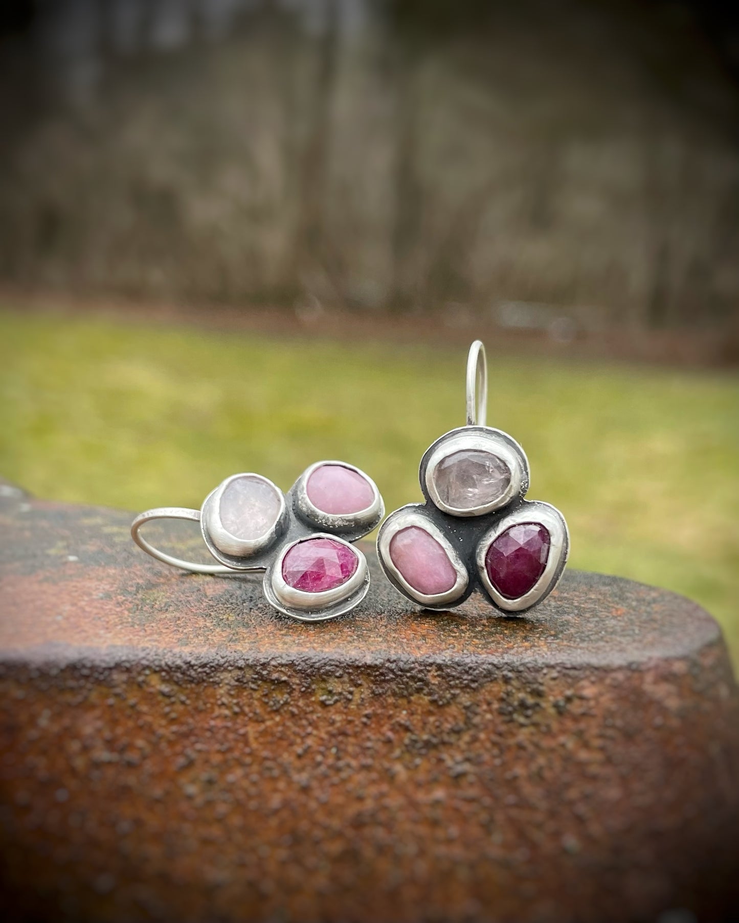 Gemstone Cluster Drop Earrings