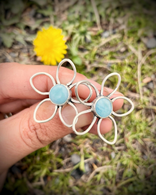 Larimar Flower Studs